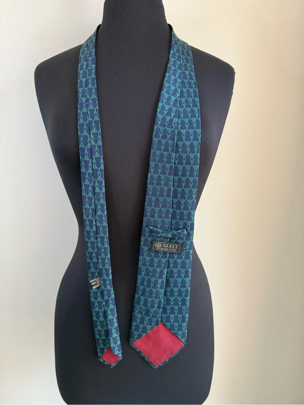 Gucci Green and Navy Interlocking Pattern Men's Tie